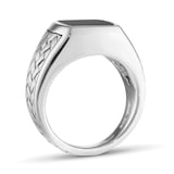 Mappin & Webb Sterling Silver Onyx Herringbone Ring - Ring Size R