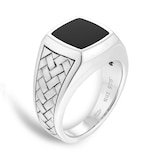 Mappin & Webb Sterling Silver Onyx Herringbone Ring - Ring Size R