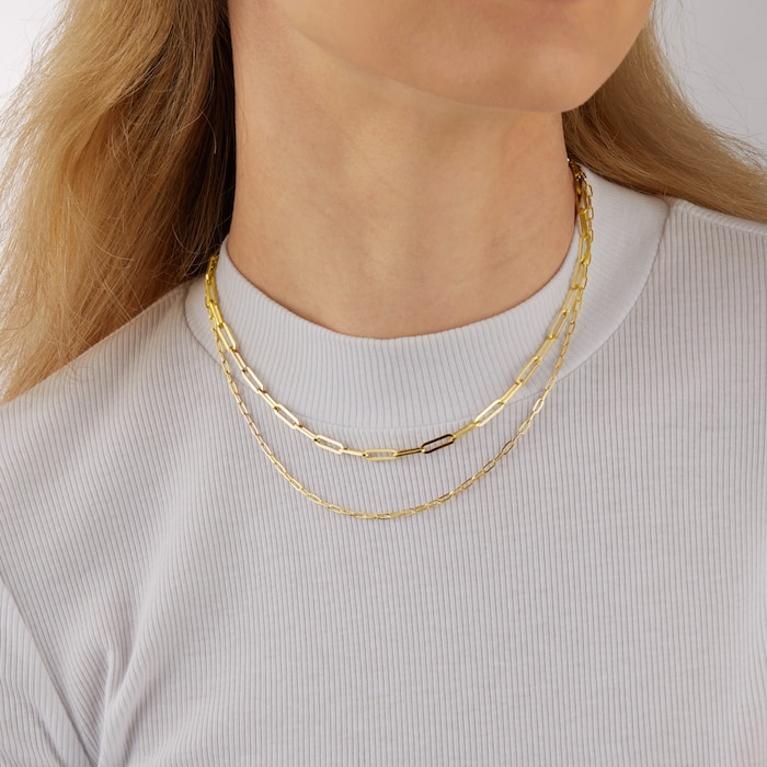 Goldsmiths 9ct Yellow Gold Rectangular Full Link Chain Necklace
