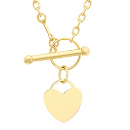 11030098 - 9ct Yellow Gold Heart Charm T-Bar Necklace