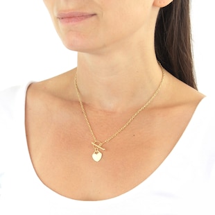 Goldsmiths 9ct Yellow Gold Heart Charm T-Bar Necklace