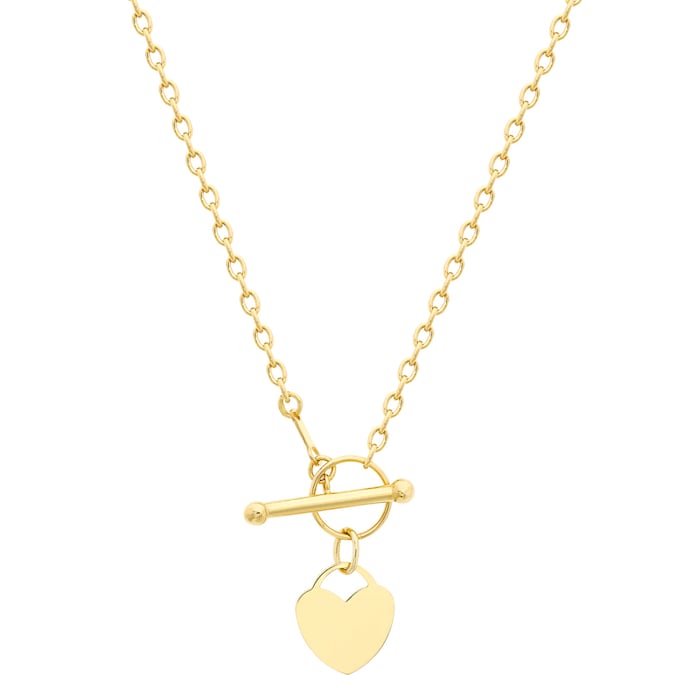 Goldsmiths 9ct Yellow Gold Heart Charm T-Bar Necklace