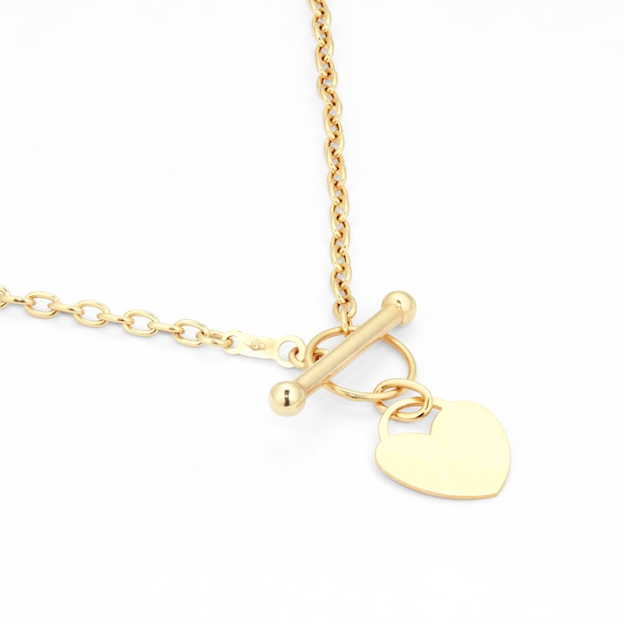 Goldsmiths 9ct Yellow Gold Heart Charm T-Bar Necklace