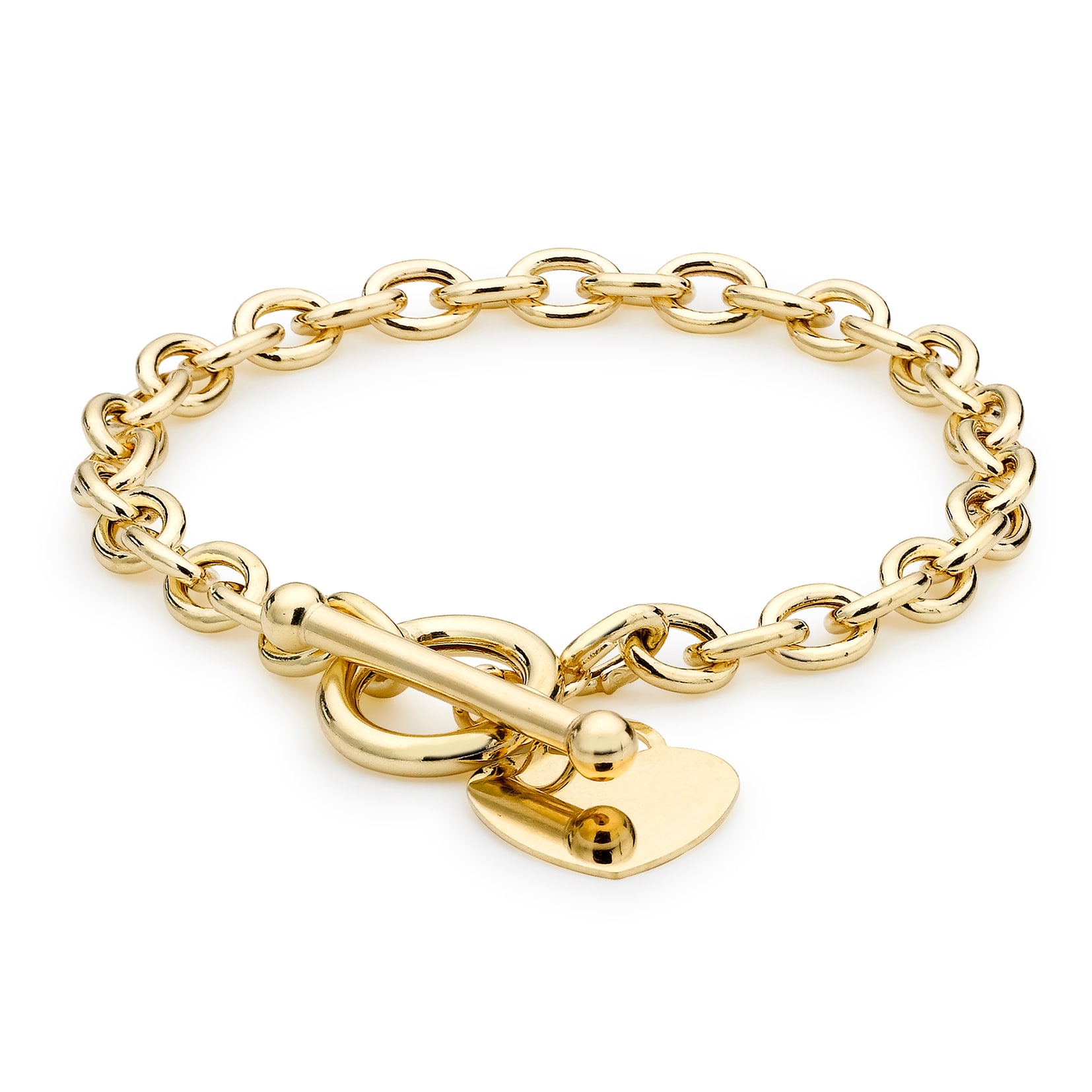 Goldsmiths 9ct Yellow Gold Oval Belcher Heart Tag T-Bar Bracelet