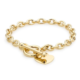 Goldsmiths 9ct Yellow Gold Oval Belcher Heart Tag T-Bar Bracelet Goldsmiths 9ct Yellow Gold Oval Belcher Heart Tag T-Bar Bracelet
