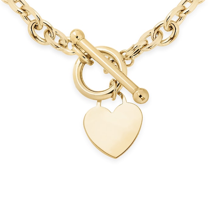 Goldsmiths 9ct Yellow Gold Oval Belcher Heart Tag T-Bar Bracelet