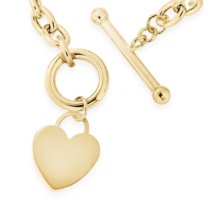 Goldsmiths 9ct Yellow Gold Oval Belcher Heart Tag T-Bar Bracelet