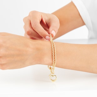 9ct White Gold Cut Out Heart Charm Belcher Bracelet