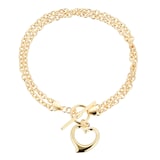Goldsmiths 9 Carat Yellow Gold Heart T Bar 2-Strand Belcher Bracelet 7.5 Inch