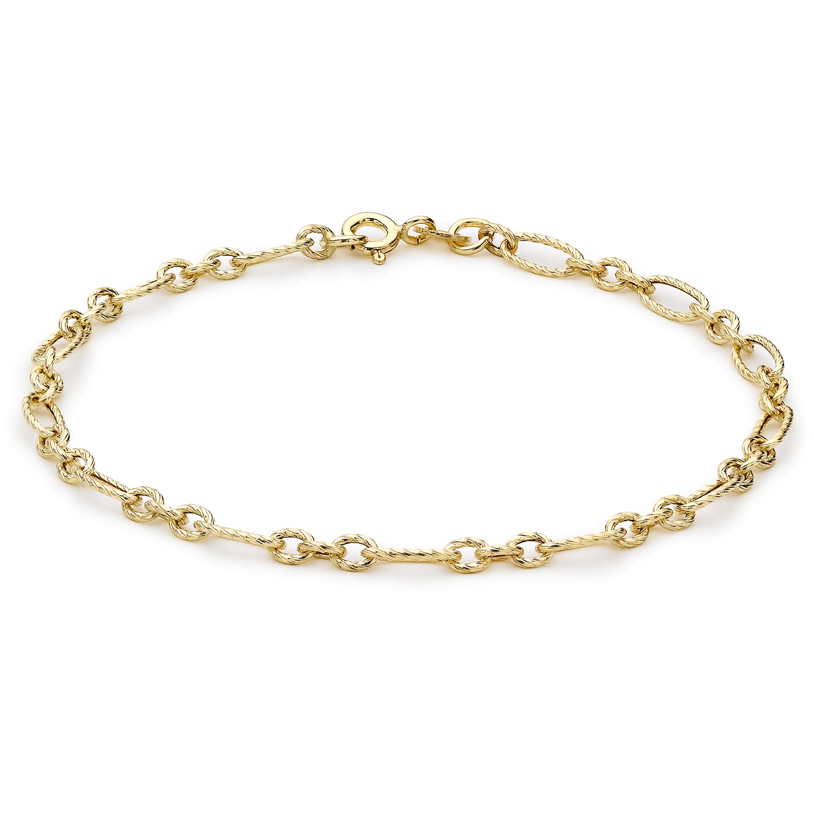 Yellow Gold Diamond Cut Figaro Chain Men's Bracelet 8 1/2