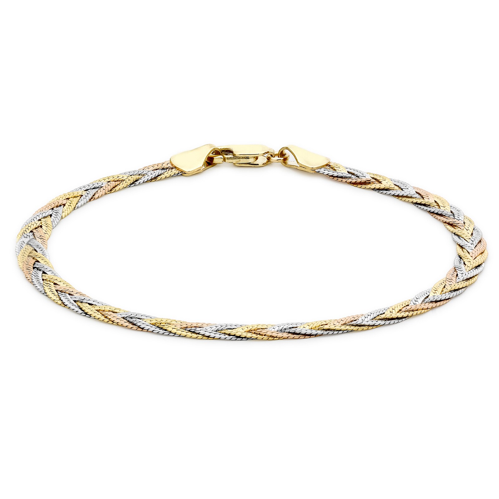 Goldsmiths 9ct Tricolour Gold Plait Herringbone Bracelet Goldsmiths 9ct Tricolour Gold Plait Herringbone Bracelet