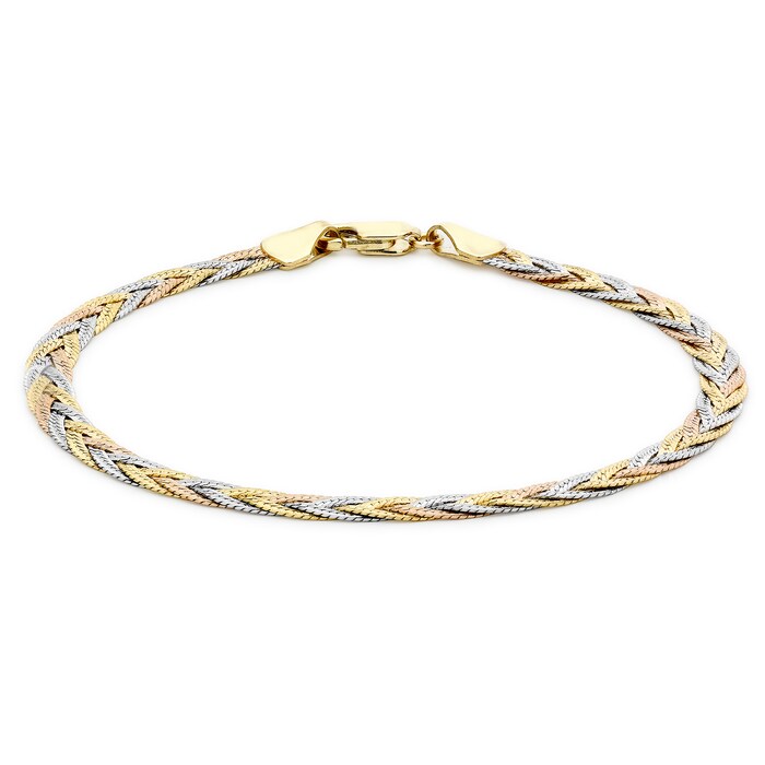 Goldsmiths 9ct Tricolour Gold Plait Herringbone Bracelet