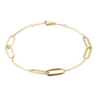 Goldsmiths 9ct Yellow Gold Rectangular Link Station Bracelet Goldsmiths 9ct Yellow Gold Rectangular Link Station Bracelet