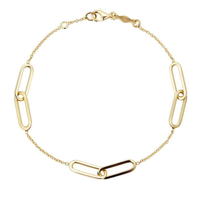 Goldsmiths 9ct Yellow Gold Rectangular Link Station Bracelet