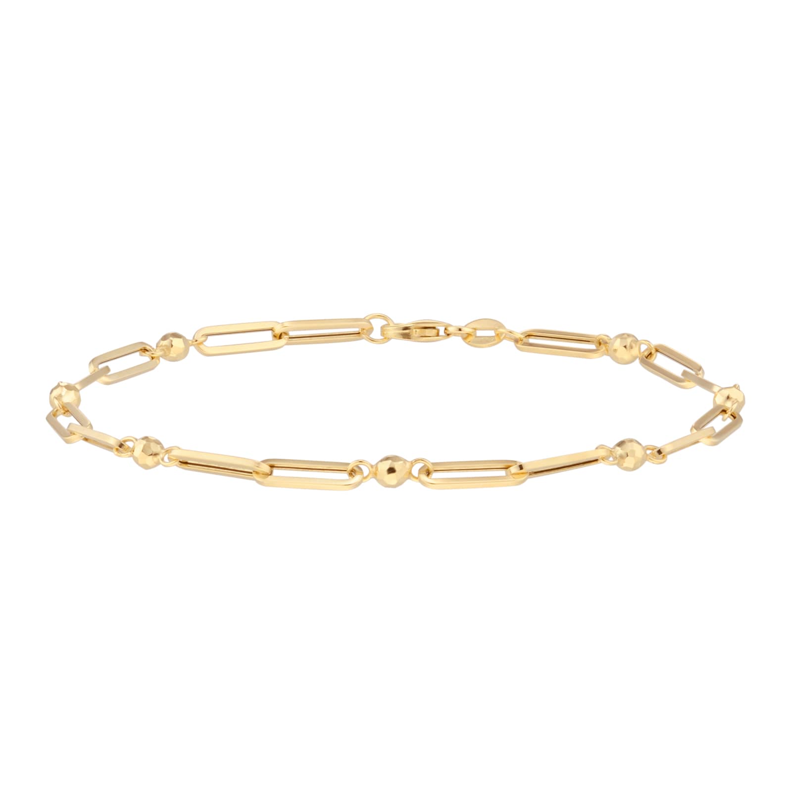 Goldsmiths 9ct Yellow Gold Paperlink Chain Bracelet With Diamond Cut Beads