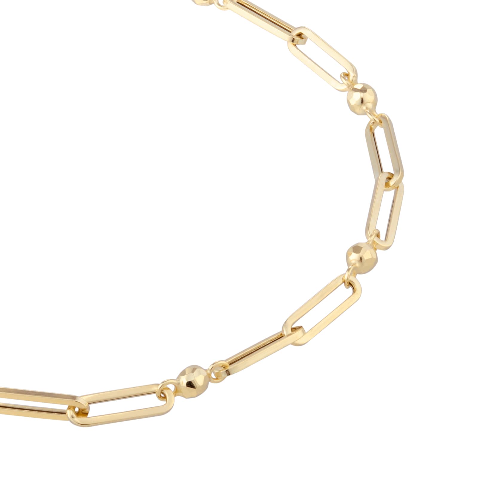 Goldsmiths 9ct Yellow Gold Paperlink Chain Bracelet With Diamond Cut Beads