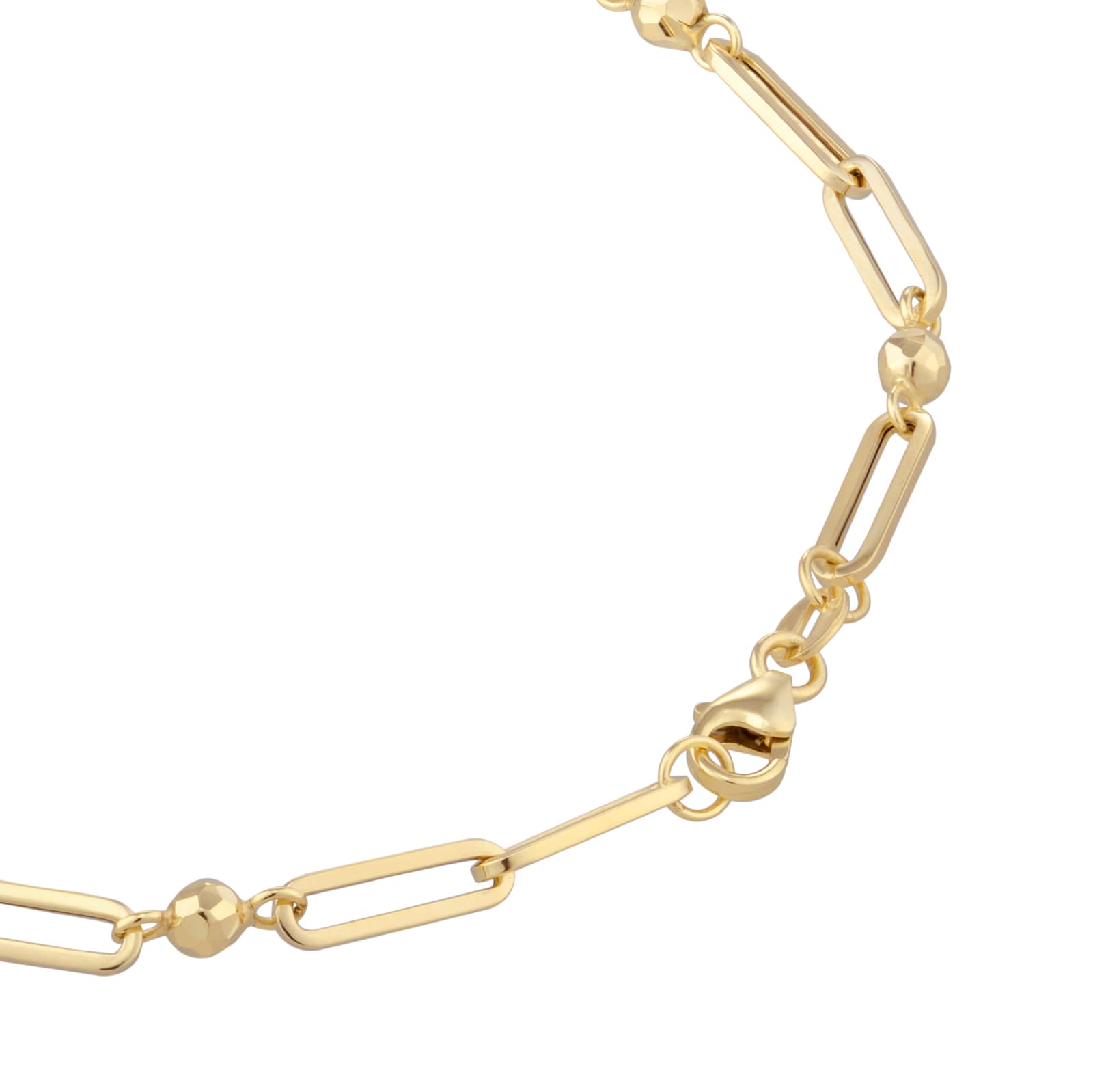 Goldsmiths 9ct Yellow Gold Paperlink Chain Bracelet With Diamond Cut Beads Goldsmiths 9ct Yellow Gold Paperlink Chain Bracelet With Diamond Cut Beads