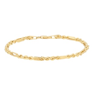 Goldsmiths 9ct Yellow Gold Hollow Diamond Cut Figaro Chain Bracelet