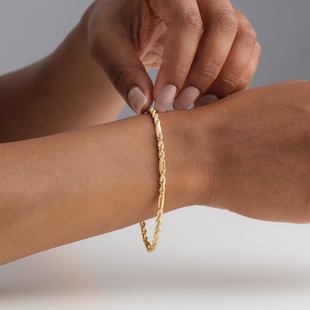 Goldsmiths 9ct Yellow Gold Hollow Diamond Cut Figaro Chain Bracelet