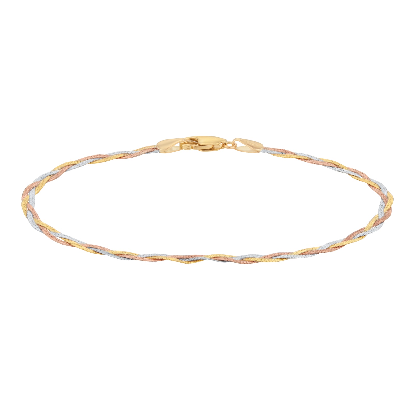 Goldsmiths 9ct Tri Colour Gold Plait Herringbone Chain Bracelet