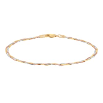 Goldsmiths 9ct Tri Colour Gold Plait Herringbone Chain Bracelet