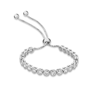 Goldsmiths Sterling Silver Bezel Set Cubic Zirconia Slider Bracelet