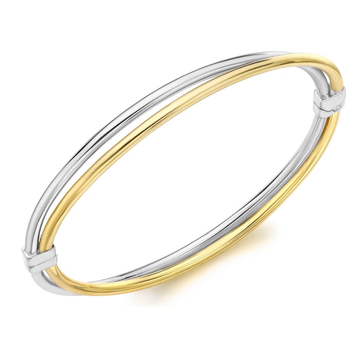 Goldsmiths 9ct Bicolour Gold Double Row Bangle