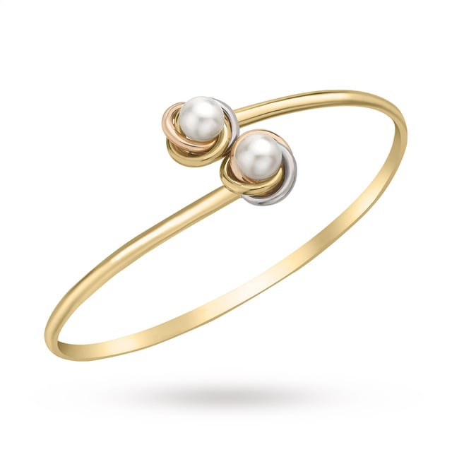 Goldsmiths 9ct Three Colour Gold Fresh Water Pearl Bangle