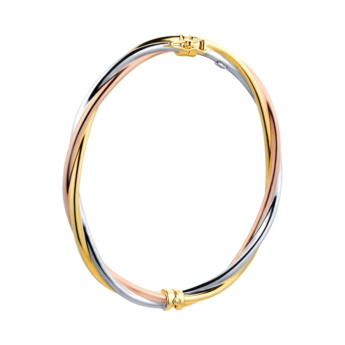 Goldsmiths 18ct Tri Colour Gold 4mm Twist-Tube Bangle