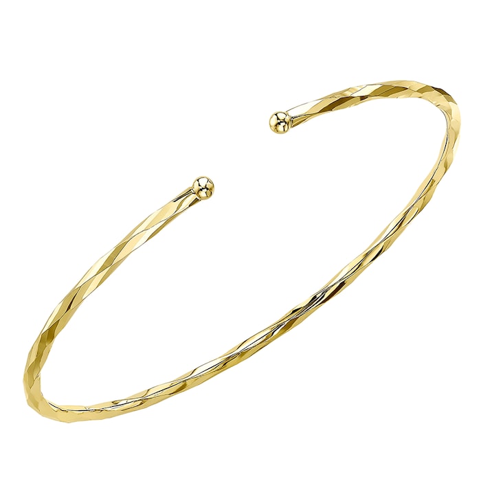 Goldsmiths 9ct Yellow Gold 2mm Faceted Flexible Cuff Bangle