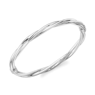 Goldsmiths 9ct White Gold 4mm Twist Tube Bangle