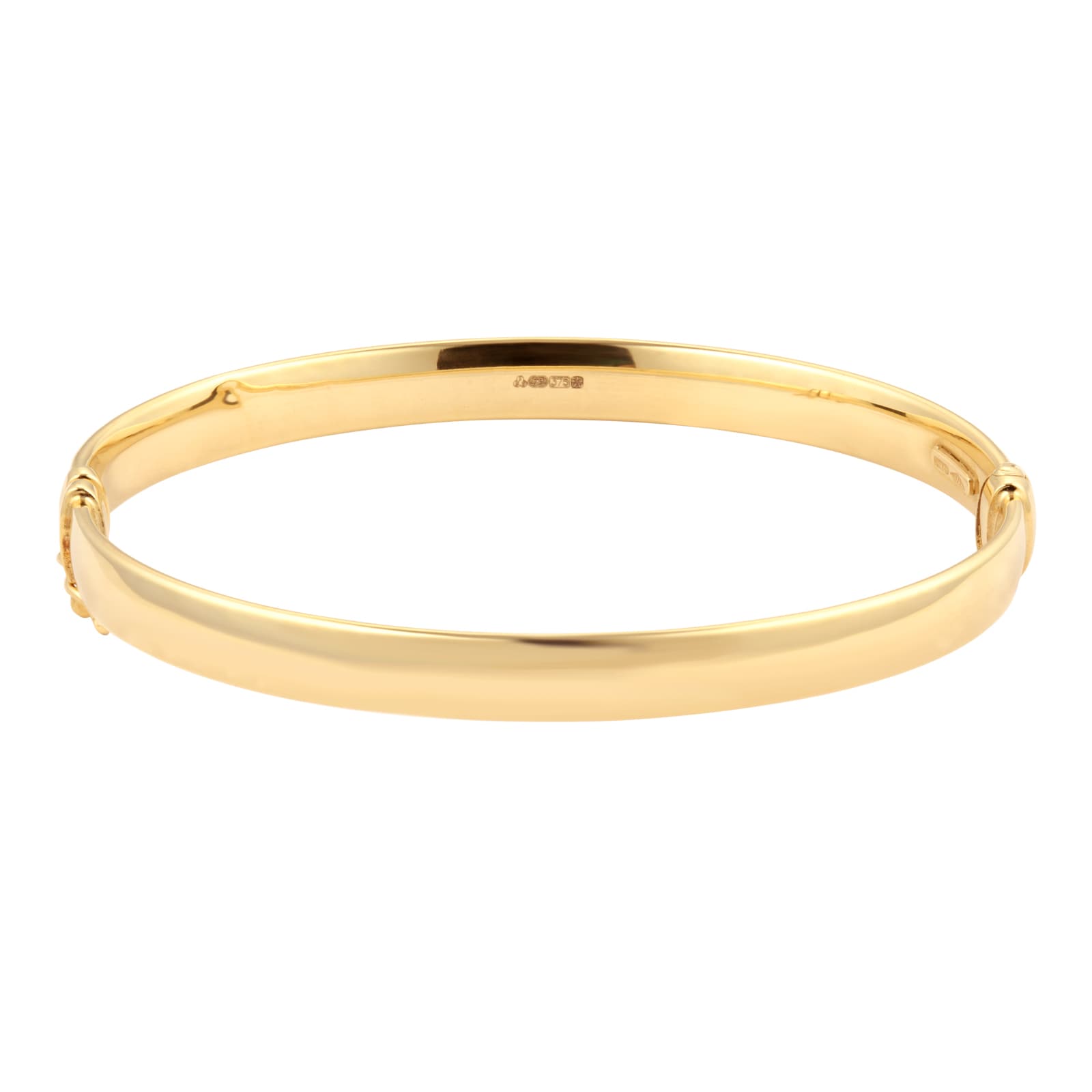 Goldsmiths 9ct Yellow Gold Wide Flat Hinged Bangle 1.31.2643. 