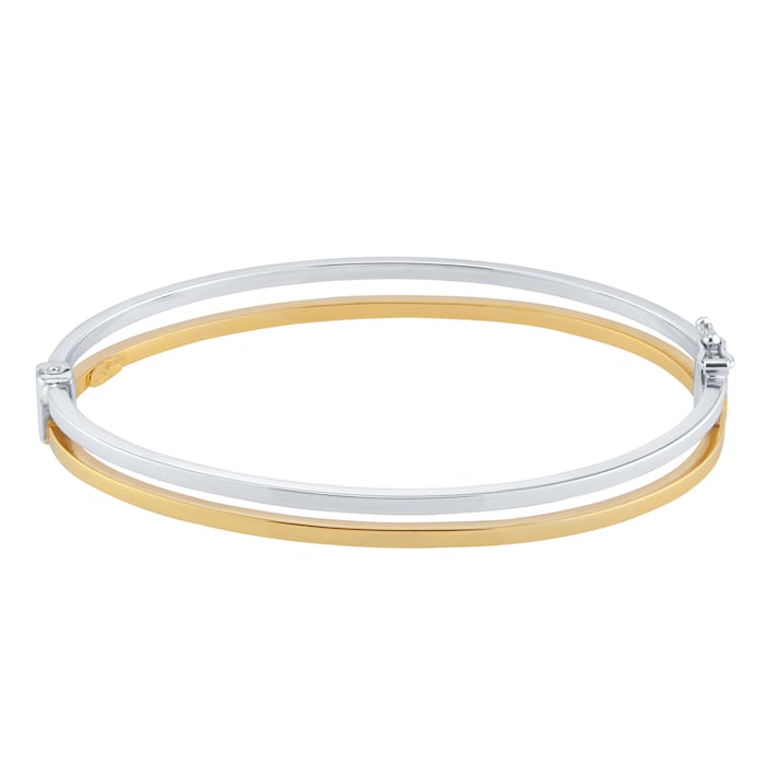 Goldsmiths 9ct Yellow and White Gold Double Square Bangle