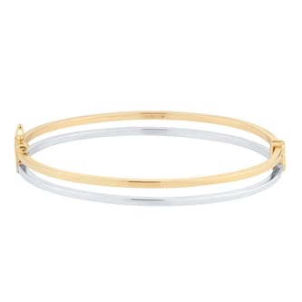 Goldsmiths 9ct Yellow and White Gold Double Square Tube Bangle
