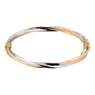 Goldsmiths 9ct Yellow White and Rose Gold Twist Tube Bangle