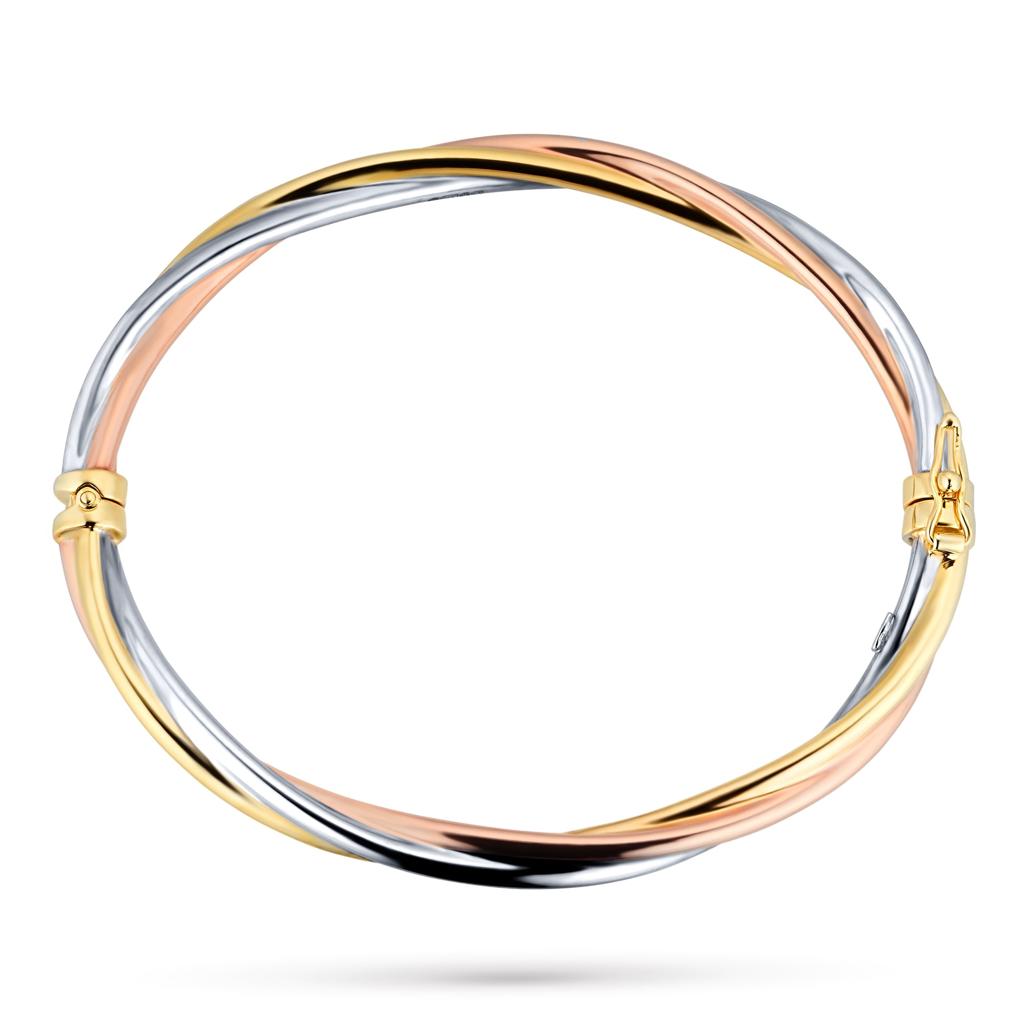 Goldsmiths 9ct Yellow White and Rose Gold Twist Tube Bangle