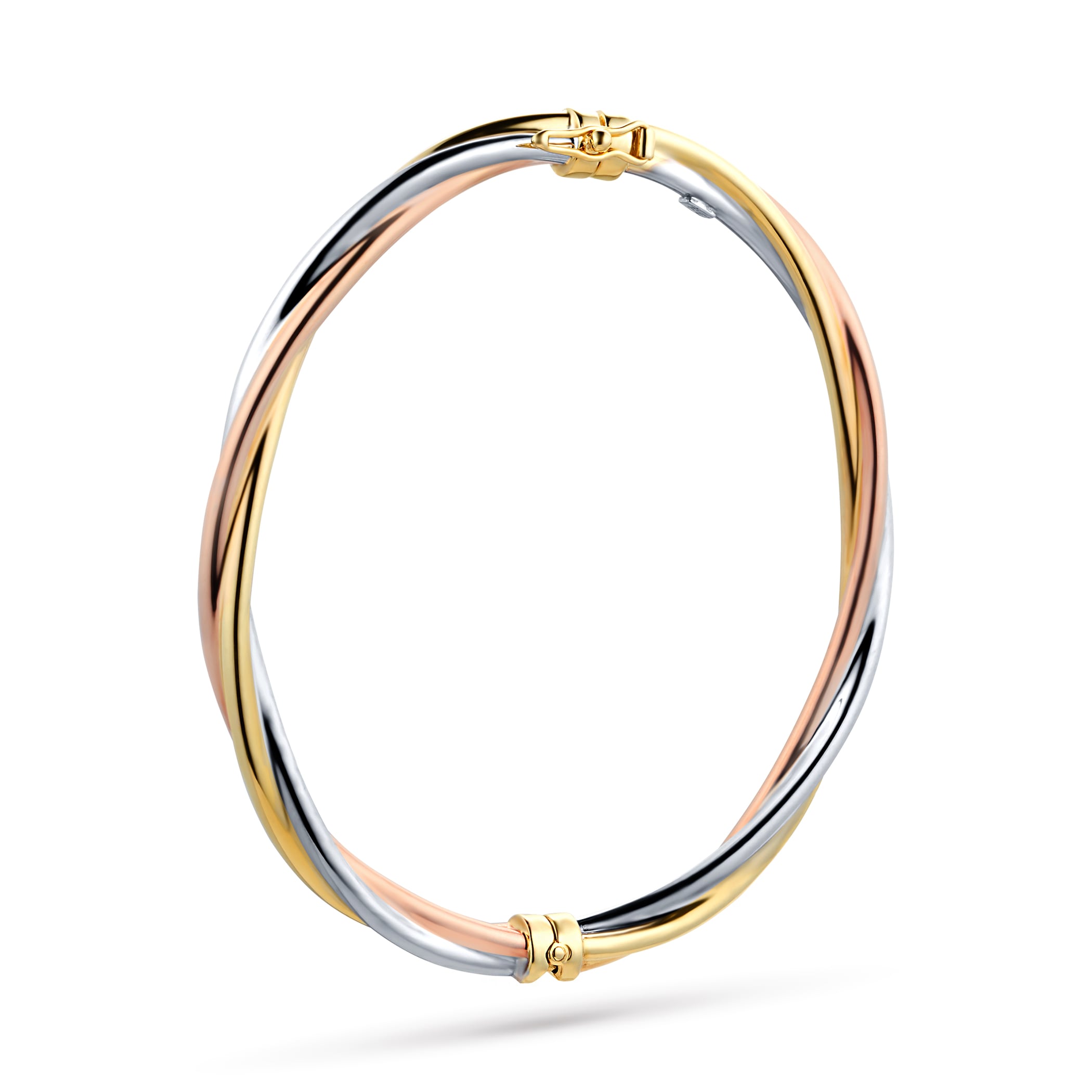 Goldsmiths 9ct Yellow White and Rose Gold Twist Tube Bangle