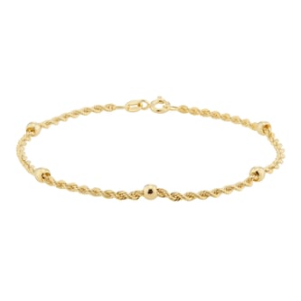 Goldsmiths 9ct Yellow Gold Hollow Rope and Ball Bracelet Goldsmiths 9ct Yellow Gold Hollow Rope and Ball Bracelet