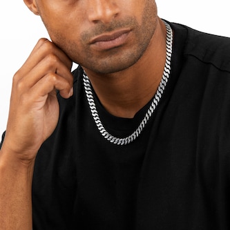 Goldsmiths Sterling Silver Mens 20 Inch Oxidised 7.9mm Curb Goldsmiths Sterling Silver Mens 20 Inch Oxidised 7.9mm Curb