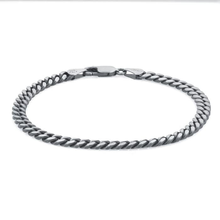 Goldsmiths Silver Mens Oxidised Curb Necklace & Bracelet Set