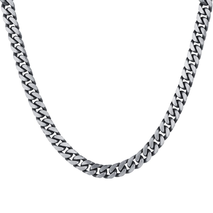 Goldsmiths Silver Mens Oxidised Curb Necklace & Bracelet Set
