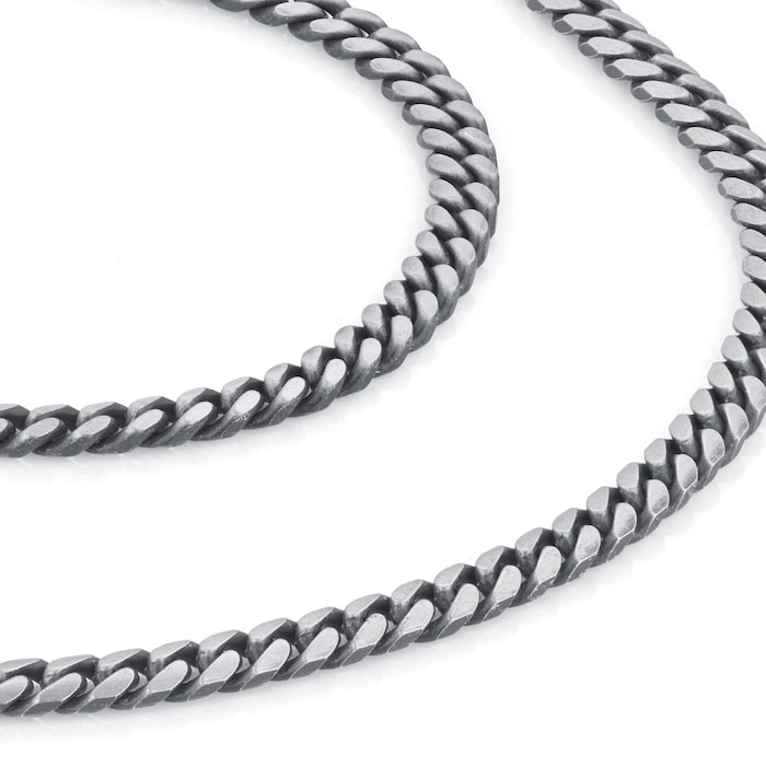 Goldsmiths Silver Mens Oxidised Curb Necklace & Bracelet Set