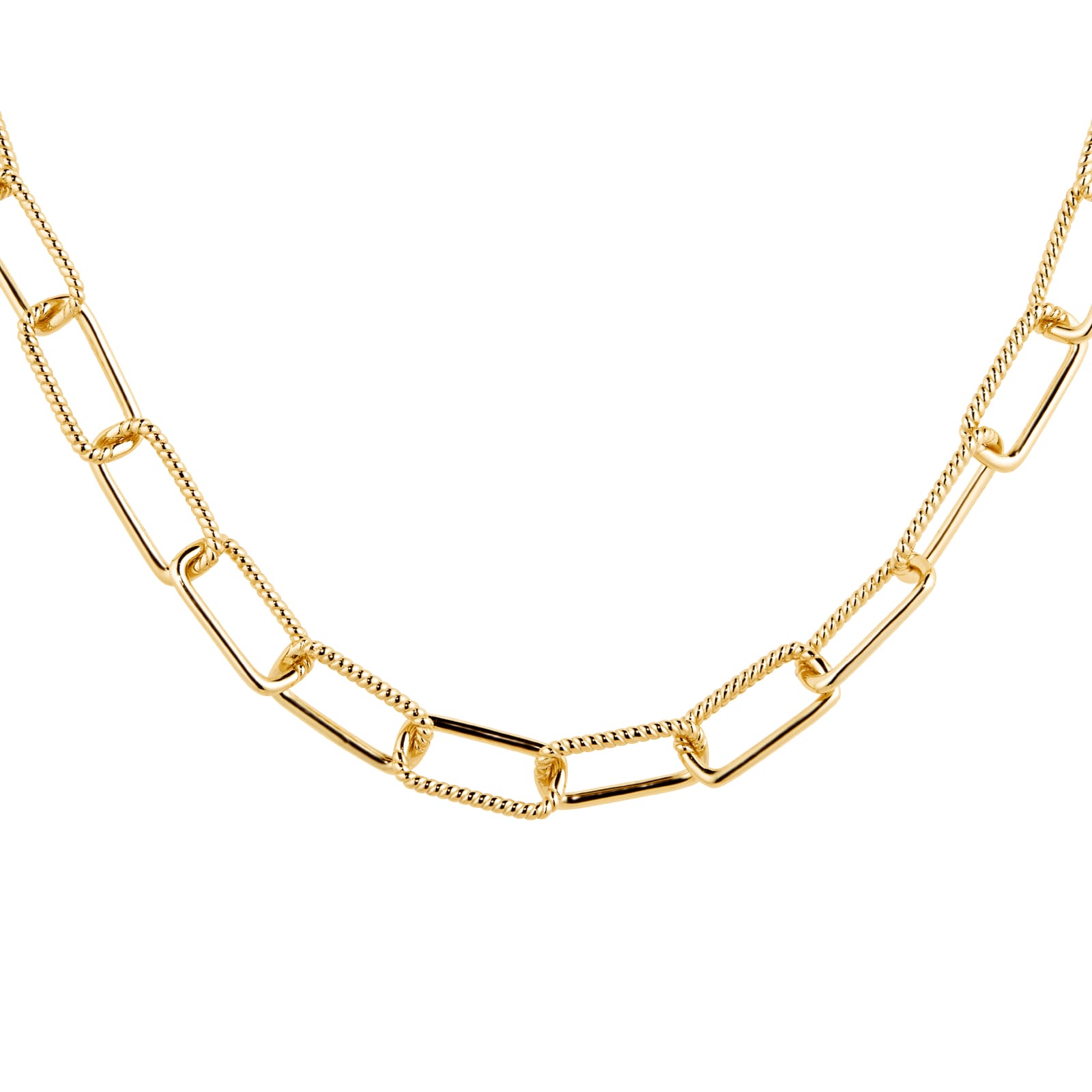 Silver Yellow Gold Plated Rectangular Chunky Twist Chain