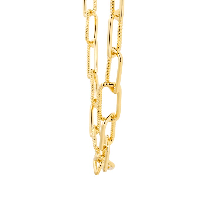 Goldsmiths Silver Yellow Gold Plated Rectangular Chunky Twist Chain