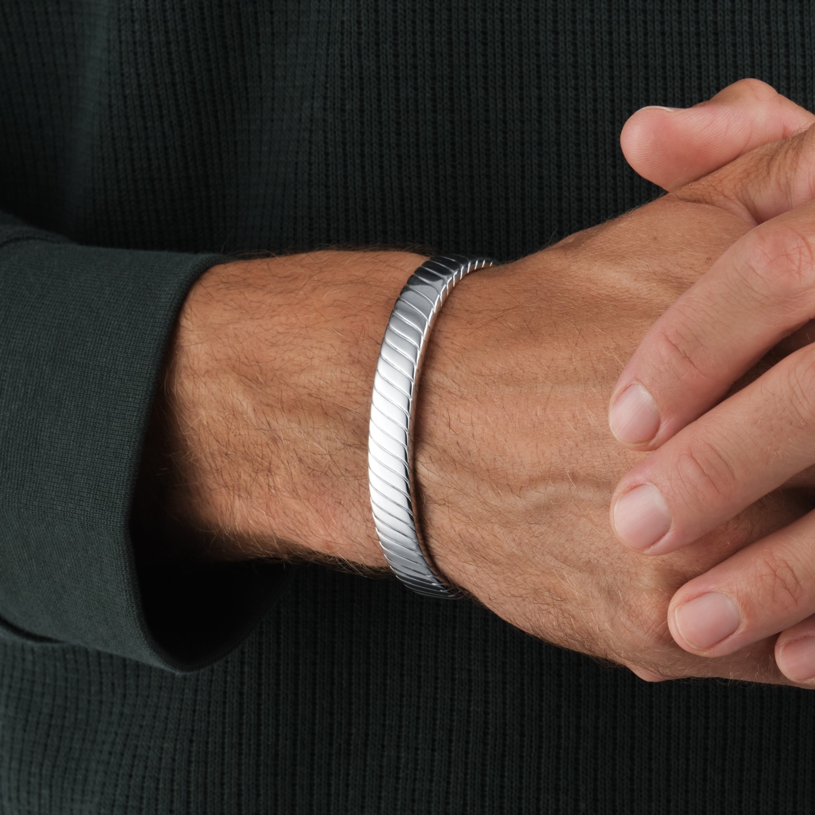 Goldsmiths Sterling Silver Mens Twist Cuff Bracelet