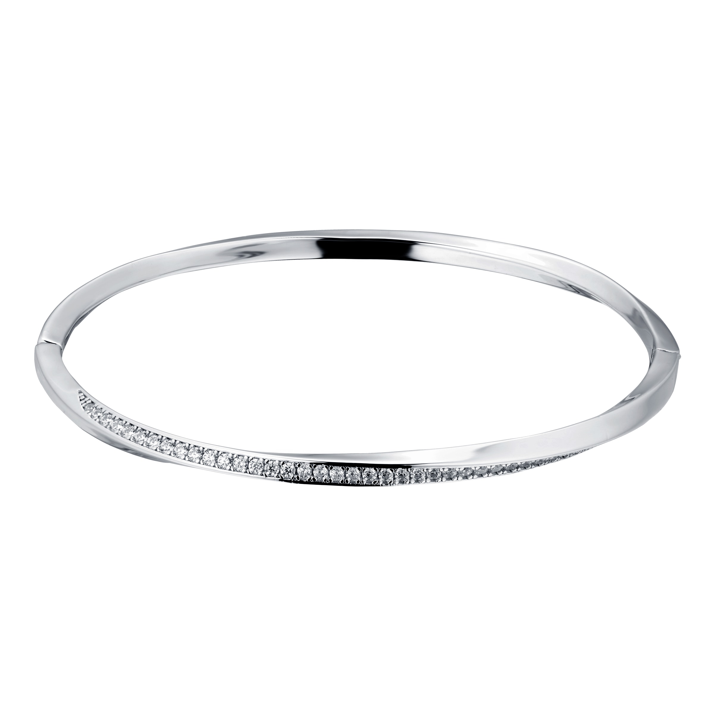 Silver Twisted Pave Cubic Zirconia Bangle