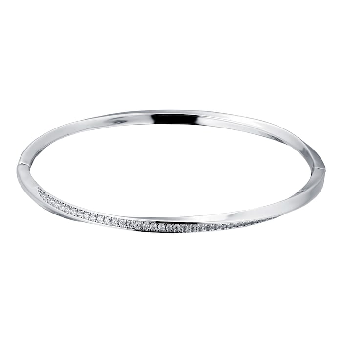 Goldsmiths Silver Twisted Pave Cubic Zirconia Bangle