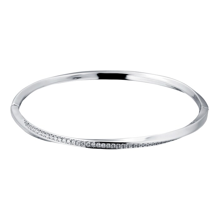 Goldsmiths Silver Twisted Pave Cubic Zirconia Bangle