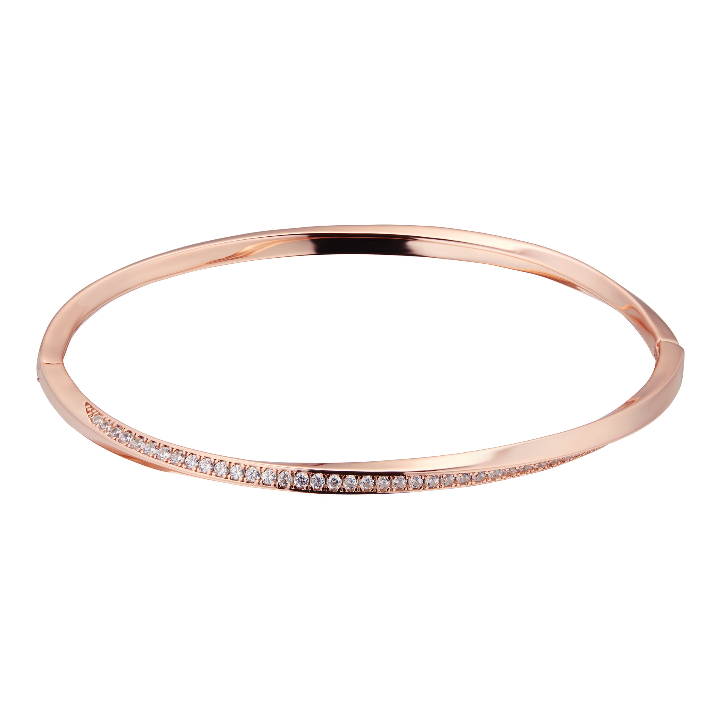 Rose Gold Plated Silver Twisted Pave Cubic Zirconia Bangle