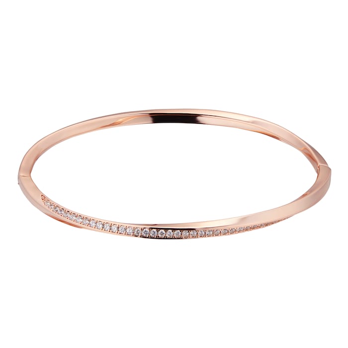 Goldsmiths Rose Gold Plated Silver Twisted Pave Cubic Zirconia Bangle